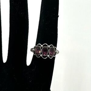 Vintage Avon Purple Stone Silver Tone Trilogy Ring Women's Size 6.5